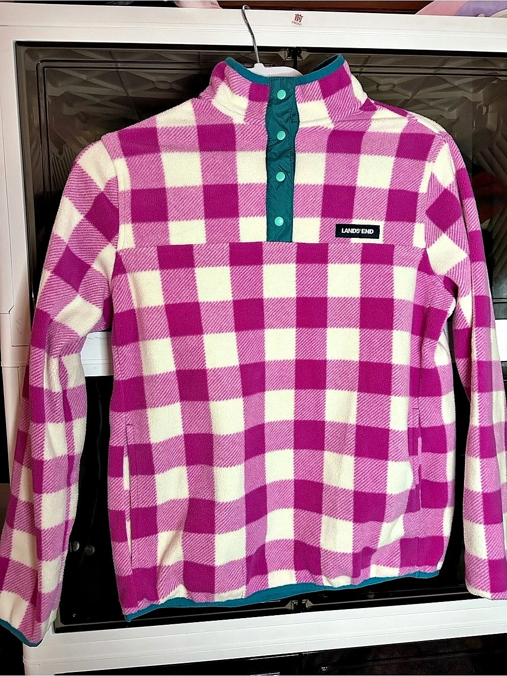 Lands' End Anyweather Fleece Snap Neck Pullover Pink & White XS